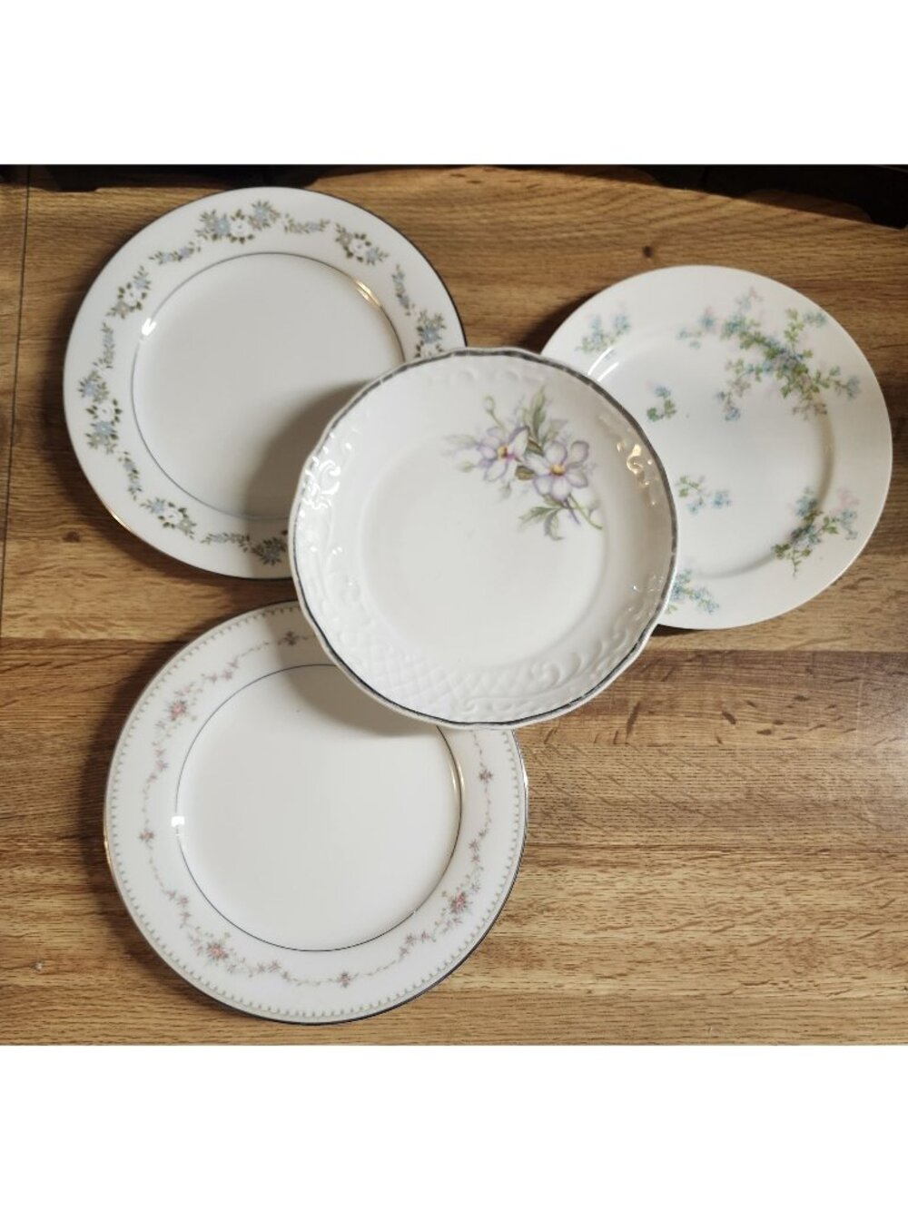 Mismatched Floral China Lunch Plates Eclectic 7.5-8" Porcelain Set of 4